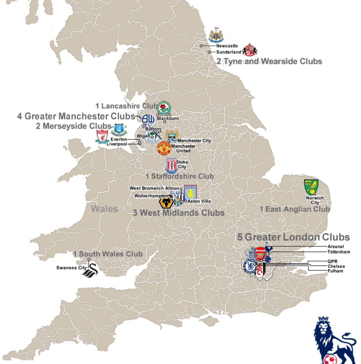 Map Of The 2011 12 Premier League Teams Ht To Men In Blazers